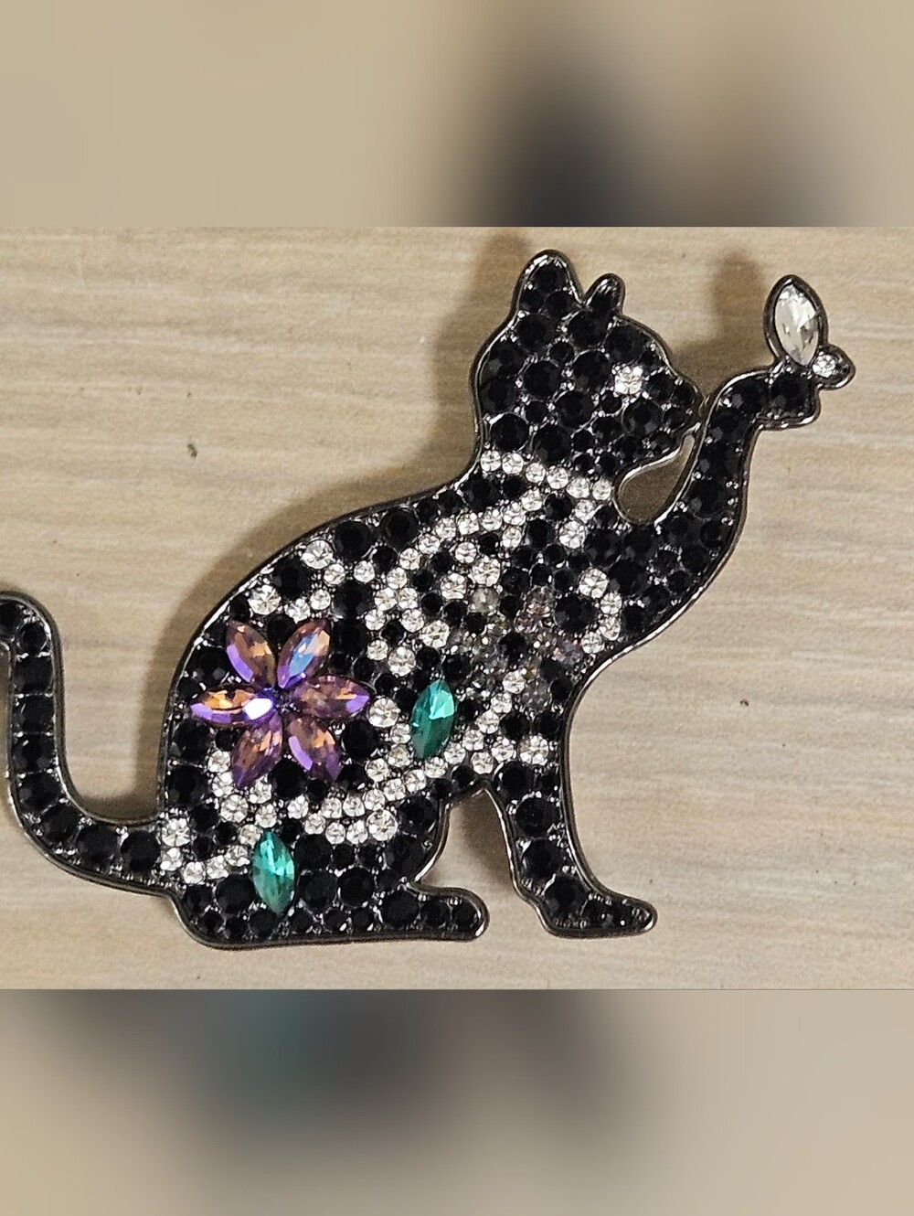Gunmetal Silver Black Cat Kitten Brooch Pin Multi Color Crystals Rhinestones